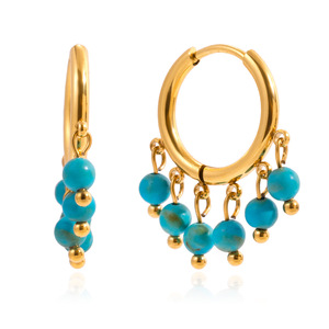 Hoop <b>Earrings</b> Gold Stainless Steel Blue Turquoise <b>Tassel</b> Dangle Fashion Jewelry Gift - Product Image 5