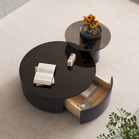 Set meja kopi mewah, meja kopi Modern, Set meja samping kopi hitam, furnitur rumah kaca kayu untuk ruang tamu