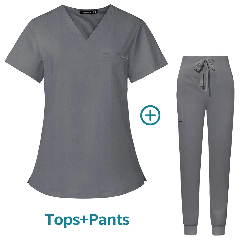 Uniformes de hospital de alta calidad de dos piezas, traje de enfermería para mujer y hombre, conjunto de ropa de trabajo para salón de belleza