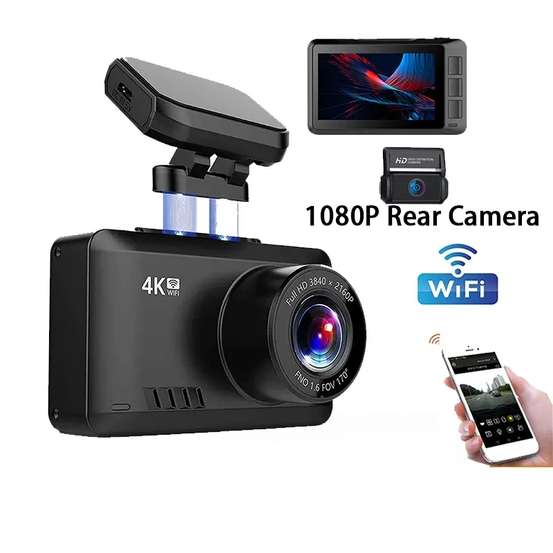 Двойной объектив WiFi FHD 1080P передний видеорегистратор Novatek 96660 камера Встроенный GPS + VGA задний Автомобильный видеорегистратор 2880x2160P