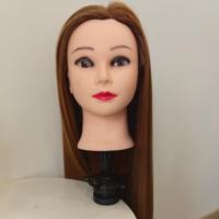 Tête de mannequin en cheveux synthétiques longs multicolores pour l'entraînement au tressage et à la coupe de cheveux avec support à pince