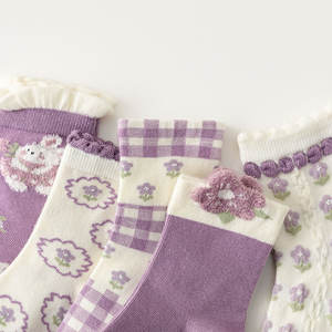 कारखाने की बिक्री कस्टम बच्चों के बैंगनी कपास के मोजे, उच्च टखने की विशेषता के साथ - Product Image 4