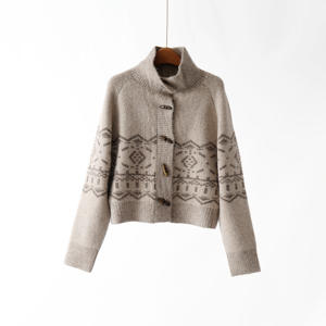 Nuovo Arrivo Cardigan Casual in <span class=keywords><strong>Maglia</strong></span> Fair Isle Ecologico da Donna con Fibbia a Toro, Cappotto Comodo Autunnale, Maglione di Alta Gamma - Product Image 1