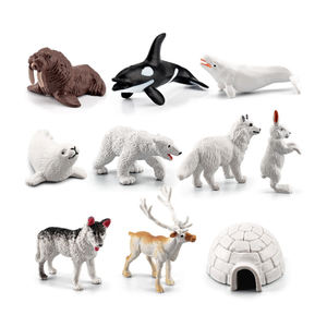 Enfants réalistes Mini figurines d'animaux jouets solide PVC arctique hiver Igloo chien baleines phoques renard morse renne animaux à vendre - Product Image 1