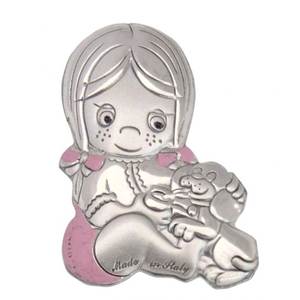 Ciondolo moda blasone e Charm bambina con cane 27x38mm - Product Image 1
