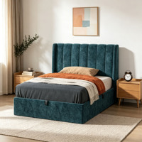 Lit rembourré moderne avec tête de lit haute capitonnée à canaux verticaux en velours, avec système de levage à gaz et rangement intégré, pour mobilier de chambre