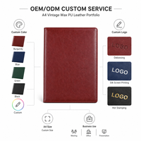 Portafolio de Cuero PU A4 con Logotipo Personalizado, Bolsa para Documentos de Negocios, Carpeta de Cera Vintage Premium para Reuniones, Oficina, Conferencias, Venta al Por Mayor