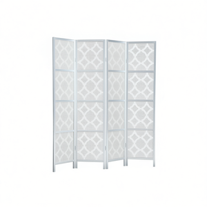 Separador de Ambientes de 4 Paneles DB, Tela Plateada con Diseño de Diamantes, Biombo Plegable, Decoración del Hogar - Product Image 1