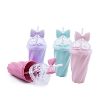 Gobelet réutilisable pour crème glacée, mignon et kawaii, en plastique, avec paille, pour filles, idéal pour l'école
