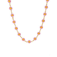 Collar de diseño de flores coloridas de moda Collar de cadena impermeable de joyería de acero inoxidable chapado en oro de 18 quilates