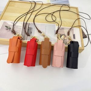 Fashion Portable PU Leather <b>Lipstick</b> Keychain Holder Long Strap Hanging Neck Case Chains Protective Case for Lip Gloss Lip Balm - Product Image 2