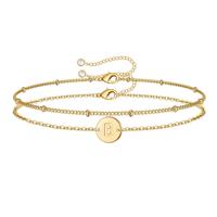 Chaîne en acier inoxydable plaquée or véritable 18 carats, bracelet en acier inoxydable double couche avec lettres gravées, ensemble de bracelets à 26 lettres pour