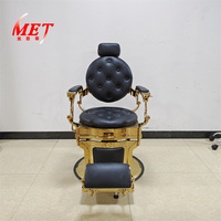 Fauteuil de Coiffure Rétro et Ancien Noir et Or, Pompe Hydraulique, Inclinable et Rotatif
