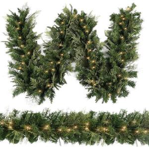 Dây đèn trang trí Giáng sinh màu xanh lá cây giả bằng nhựa, trông như thật, có đèn LED - Product Image 1