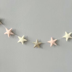 Guirnalda de fieltro de estrella decoración de dormitorio de bebé Bandera de estrella <span class=keywords><strong>beige</strong></span> de oro blanco - Product Image 1