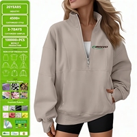 Sudadera con capucha y cuello alto de algodón con cremallera corta de forro polar para mujer, con logo personalizado, estilo oversize