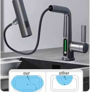 Vòi chậu rửa phòng tắm hiện đại Synchro có màn hình hiển thị nhiệt độ LED, 360 °   Vòi xoay, vòi thác nước & vòi phun kéo ra (Nóng/Lạnh) - Product Image 4