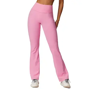 Sıcak satış geniş bacak sıkı çıplak kalça kaldırma Yoga fişekleri Yoga yüksek belli mikro streç rahat spor pantolon
