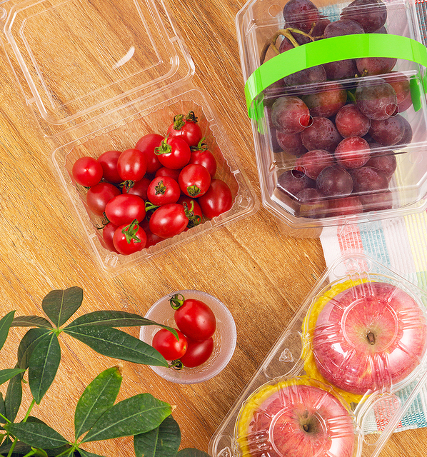 5.3*4.5*2.4'' Low-MOQ Disposable Transparent Rpet Punnet for Clamshell Fruit Packing for Fruit Packaging Strawberry Vegetable
