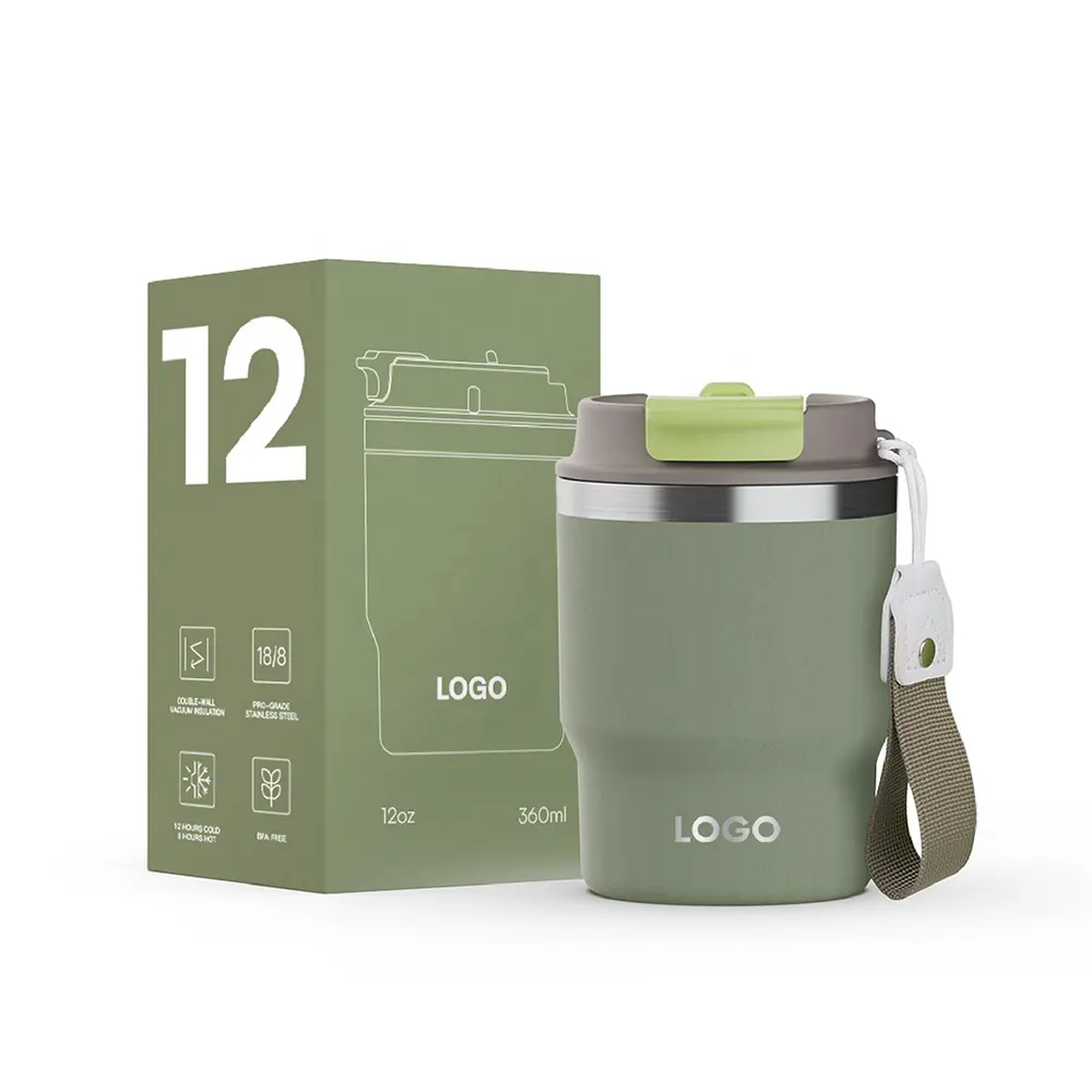 Atacado de grau alimentício bpa livre dupla parede vácuo 12oz 2 em 1 copo com canecas de café canecas