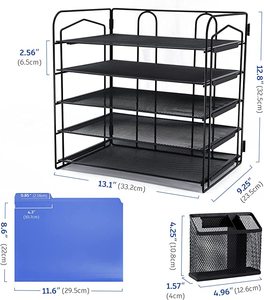 Organizador de escritorio de metal negro de 5 niveles con 6 carpetas de archivos de plástico de colores y portalápices 5to paquete adicional para uso en la oficina - Product Image 3