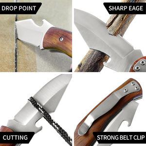 ブラジル製ステンレス鋼ブレード折りたたみ戦術キャンプEDCポケットカニヴェットナイフ木製ハンドル付きサバイバル用 - Product Image 6
