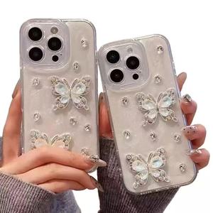 כיסוי טלפון פרימיום שקוף ועמיד בפני זעזועים עם עיצוב פרפר לאייפון, עיצוב מקדחי מים, כיסוי TPU יוקרתי לאחיזה בטלפון, באריזת OPP - Product Image 5