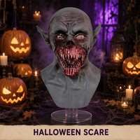 Masque d'Halloween en latex monstre d'horreur, tête complète, zombie effrayant, goblin, vampire, avec yeux sanglants, dents pointues, cou et poitrine, pour fête