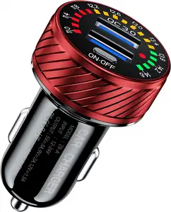 Universal Waterproof Fast Car Charger 12-24v Usb Cigarette Lighter Socket 2-Port Mobile Metal Car Charger with display voltmeter