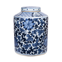 Vase de table cylindrique en porcelaine artisanale écologique, motif poisson bleu et blanc, style Art Déco chinois, avec couvercle, pour la maison