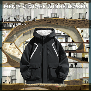 Mens High Quality Vintage Windbreaker <b>Canvas</b> <b>Jacket</b> Stand Waterproof Outdoor Casual Fall Winter - Product Image 2