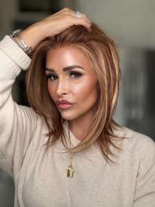 Prix de gros Perruques synthétiques frontales en dentelle suisse 13*6, blond cuivré, courtes, droites et dégradées, originales - Product Image 2