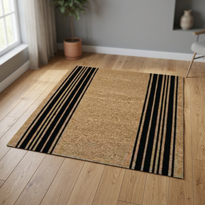 Paillasson antidérapant de couleur marron avec des lignes noires imprimées tapis synthétique doux soyeux lisse hauteur de pile de peluche au prix de gros - Product Image 1