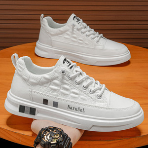 Nuevos Zapatos Planos de Piel con Textura de Cocodrilo Estilo Coreano para Hombre, Zapatillas Casuales Blancas Versátiles para Estudiantes, Uso Diario - Product Image 1