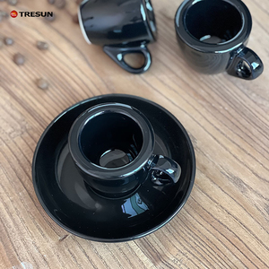 Glossy Black Mini Thick-walled 9 MM Ceramic Coffee <b>Cup</b> 60ML <b>Espresso</b> <b>Cup</b> Small Ceramic Hand-brewed <b>Cup</b> and Saucer Set - Product Image 6
