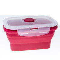 Boîte à lunch rectangulaire pliable en silicone colorée avec couvercle verrouillable 350 500 800 1200ml, récipient alimentaire pliable compatible micro-ondes