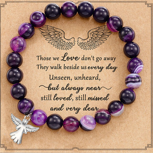 Bracelet en Agate Rose Zèbre à Rayures Violettes avec Breloque Ange, <span class=keywords><strong>pour</strong></span> Couple, <span class=keywords><strong>Amitié</strong></span>, Pierre de Guérison, Vente en Gros - Product Image 3