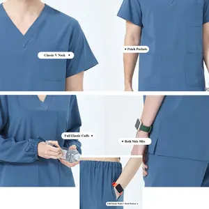 Conjunto de exfoliación elástica de 4 vías de secado rápido uniformes de enfermería Hospital Médico Médicos Enfermeras para Mujeres Hombres traje sanitario clínico