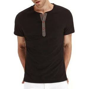 Wholesale Custom Logo Fashion Henley <b>Shirts</b> <b>Black</b> Casual <b>T</b> <b>Shirt</b> Henley <b>Shirt</b> with Buttons - Product Image 5