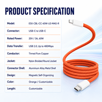 Kabel Pengisian Cepat USB Type C 60W OEM ODM 1m Magnetik, Kabel Kepang Tembaga Berlapis Timah, Dapat Diatur Sendiri, Logo Kustom untuk Ponsel