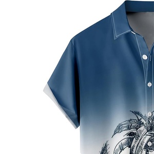 Camisas Hawaianas para Hombre con Logotipo Personalizado, Transpirables, ODM, Cuello Mao, Estampadas, Holgadas, de Manga Corta, para Playa, Resort, Casuales - Product Image 4