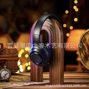 Simple retro wooden headphone stand <b>computer</b> desk storage <b>accessories</b> over-ear headphones arched storage rack - Product Image 1