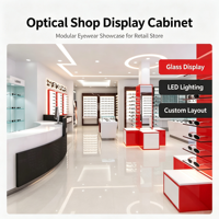 Ensemble complet de mobilier de magasin d'optique OEM d'usine, vitrine murale incurvée pour lunettes de soleil avec éclairage LED