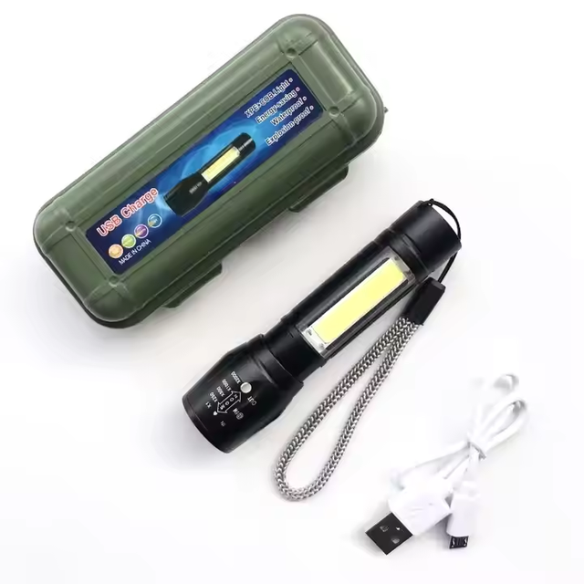 High Power Rechargeable Aluminum Tactical LED Mini Cob Flashlight Zoomable Small Torch for Photographic Lighting