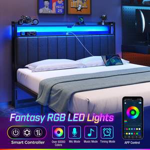 Cabecera <span class=keywords><strong>para</strong></span> Cama Queen Size con Almacenamiento, Puertos USB y Tipo C, Altura Ajustable, Tapizada en Lino Negro, Cómoda y Moderna - Product Image 4