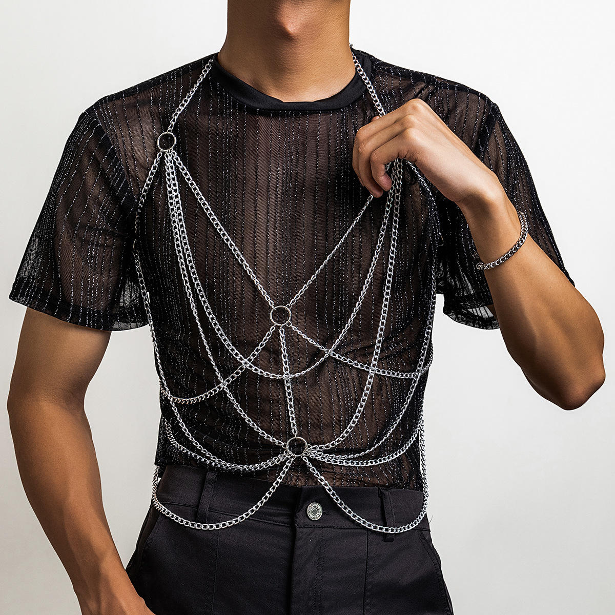 Wholesale Sexy Body Chain Harness Men Cool Fashion Metal Punk Style Party  Chest Belly Waist Chain