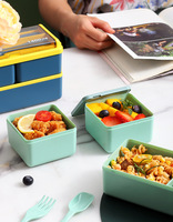 Boîte à lunch portable Ze à double niveau et 2 compartiments, sans BPA, compatible micro-ondes, grande capacité, compatible lave-vaisselle, anti-fuite, écologique
