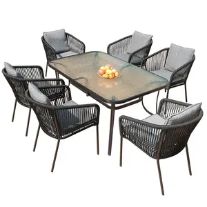 Eenvoudig Modern Café Meubelhoesje Touw Stapelbaar Aluminium Groothandel Patio Party Hotel Tuin Restaurant Dineren Buiten Ch