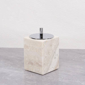 Ensemble d'accessoires de salle de bain en céramique et marbre de travertin naturel de luxe pour distributeur de savon et porte-savon – Vente en gros - Product Image 4