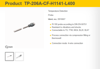 Sonde de détection de température Turck TP-206A-CF-H1141-L400 Pt100, connexion 4 fils, résistante aux vibrations/chocs, industrielle